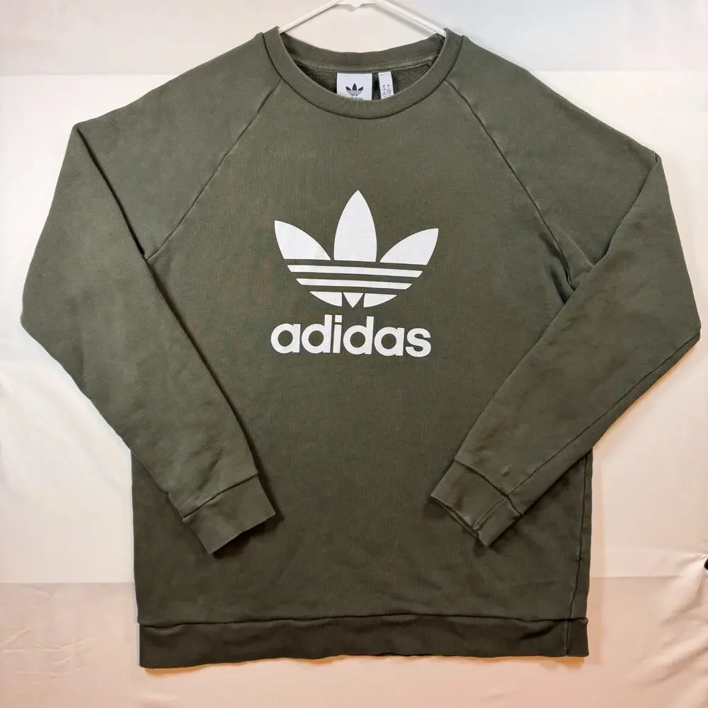 Adidas Trefoil Logo Crewneck Sweatshirt Olive Green Mens Size Large